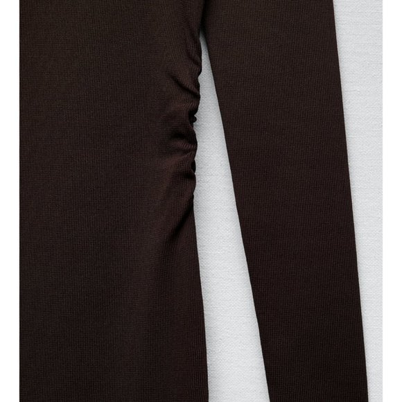 Zara assymetric sleeve brown knit dress - Picture 3 of 5